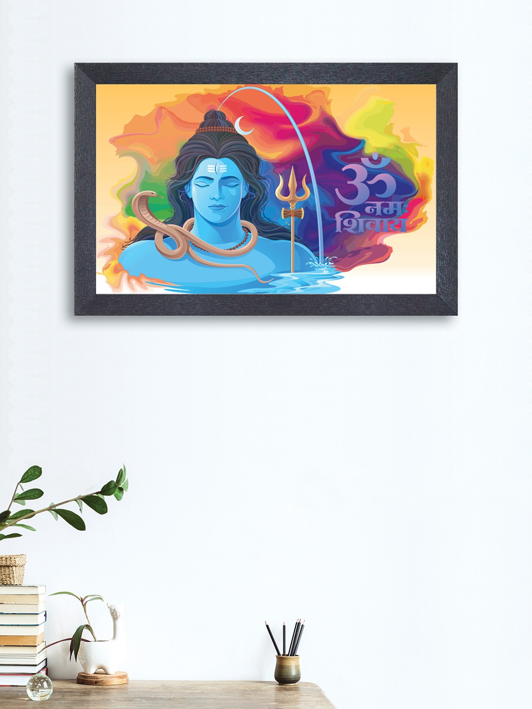 

nest ART Turquoise Blue & Beige Textured Frame Lord Shiva Wall Art
