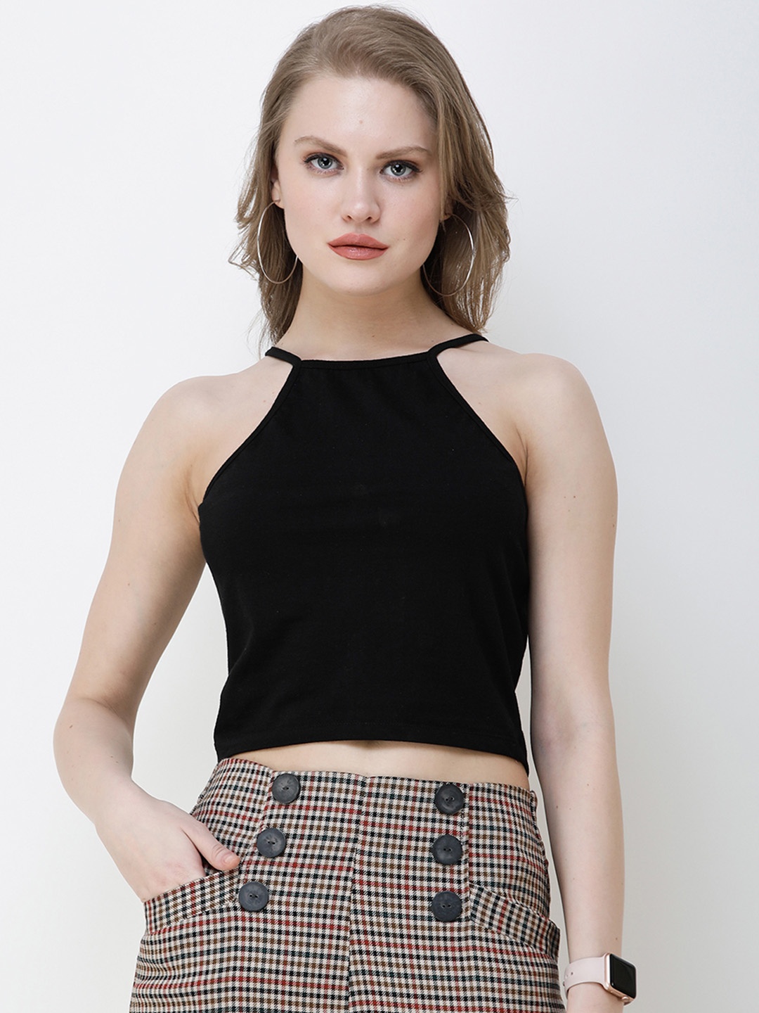 

Cation Women Black Solid Pure Cotton Top