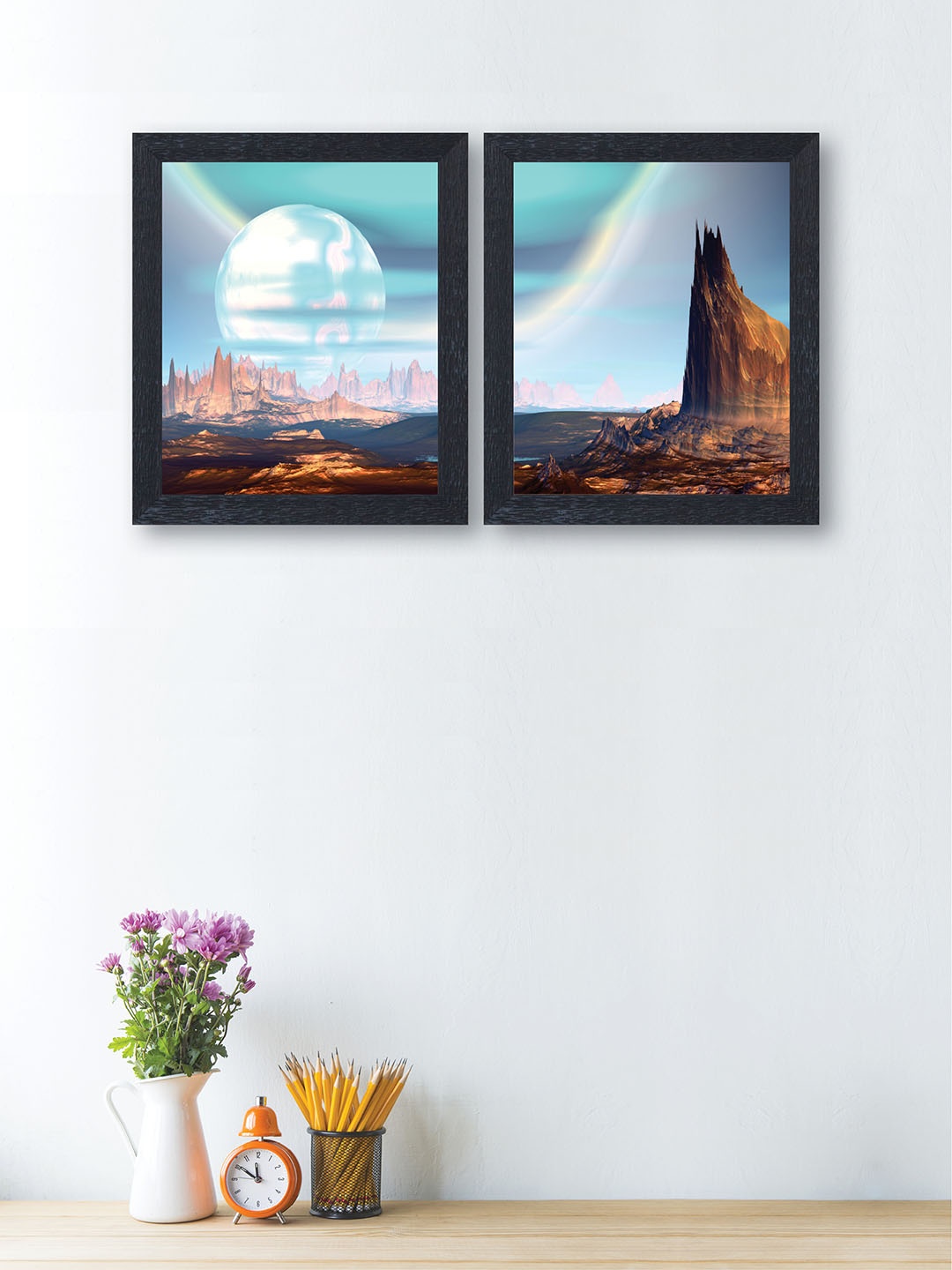 

nest ART Set of 2 Blue & Brown Nature Beauty Framed Synthetic Wood Wall Arts