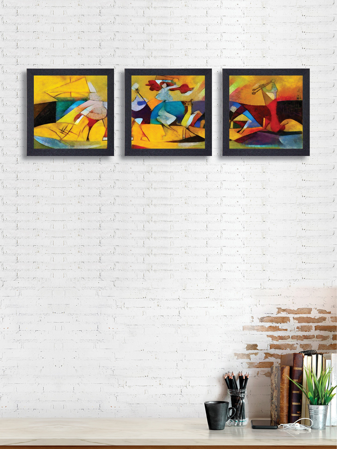 

nest ART Set of 3 Yellow & Blue Abstract Framed Paintings