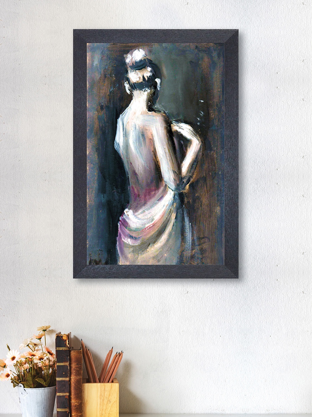 nest ART Grey & White Abstract Lady Framed Wood Wall Art
