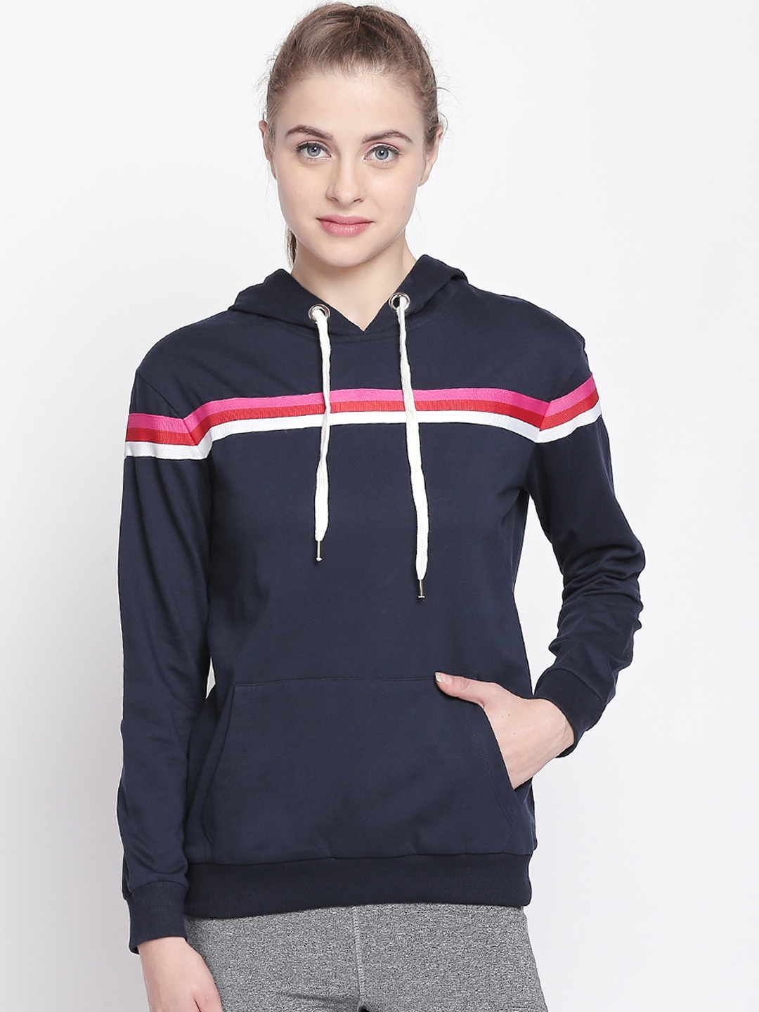 

Ajile by Pantaloons Women Navy Blue Solid Hooded Sweatshirt