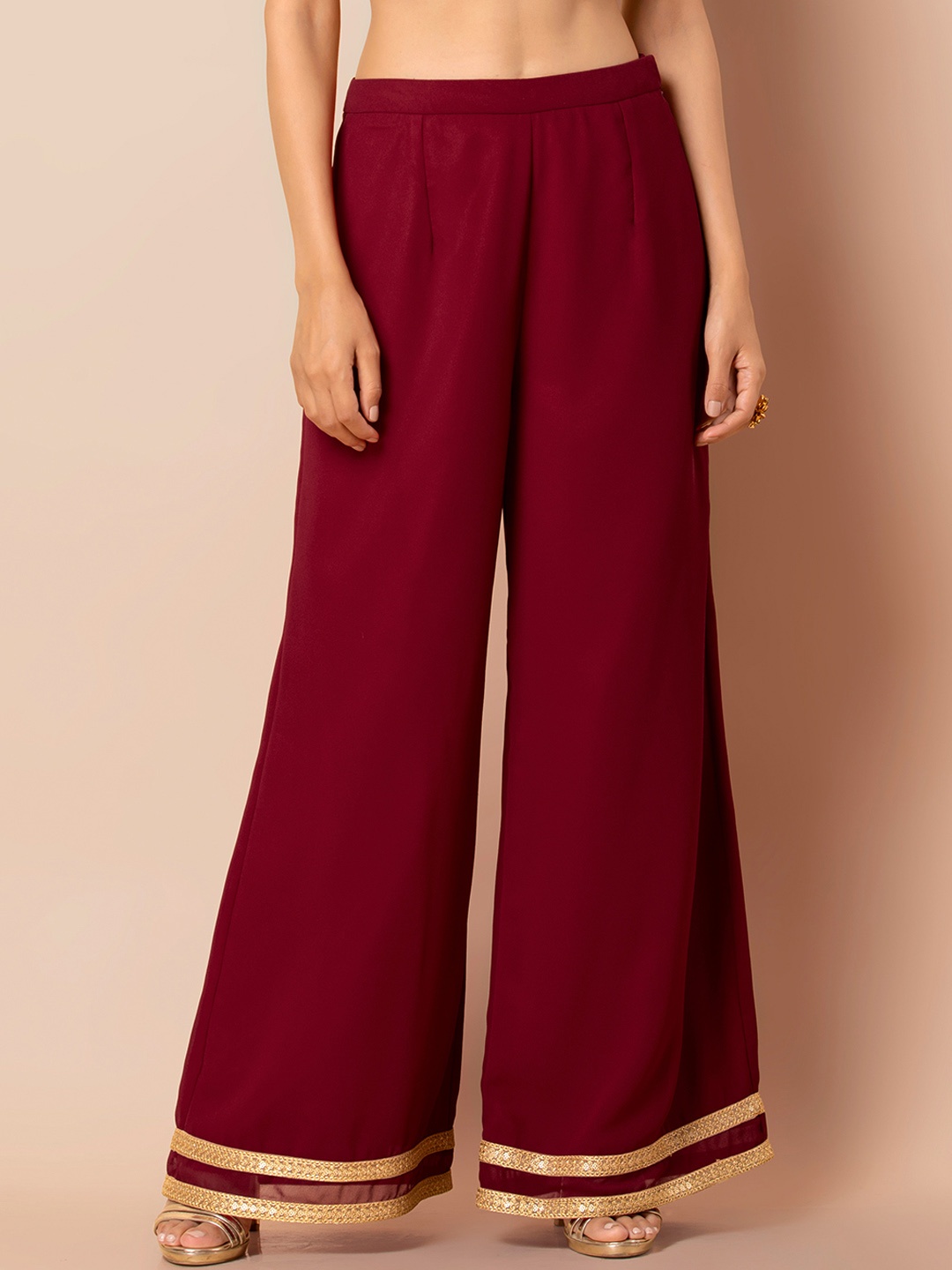 

INDYA Women Maroon Solid Wide Leg Palazzos