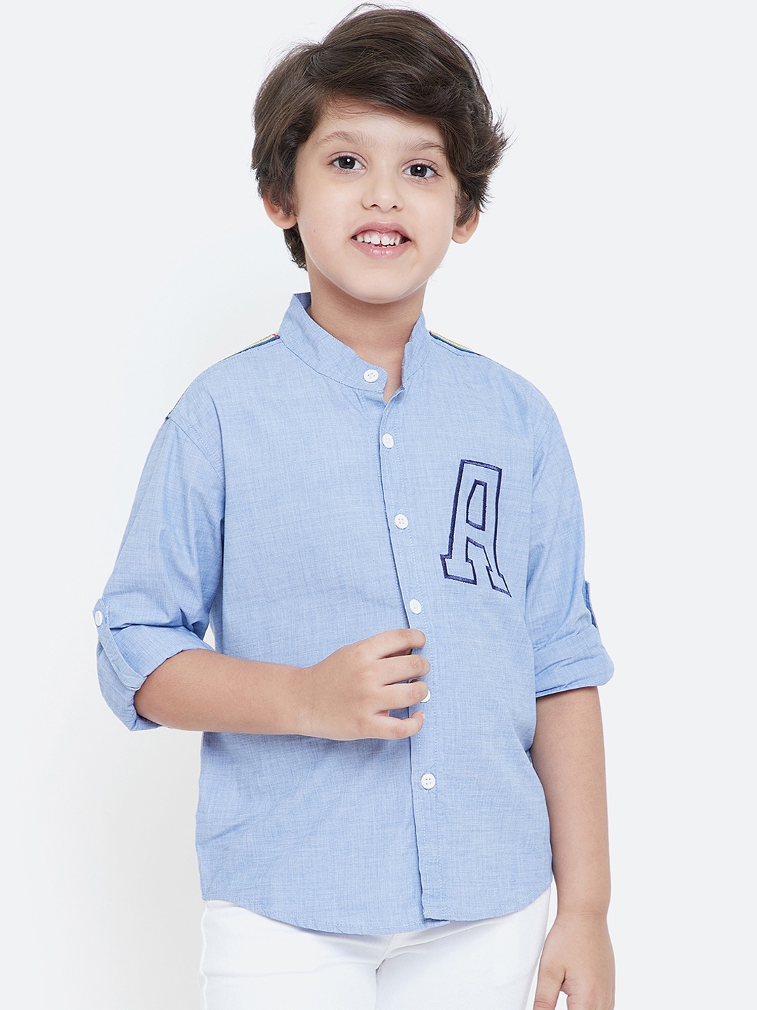 

KIDKLO Boys Blue Regular Fit Embroidered Casual Shirt