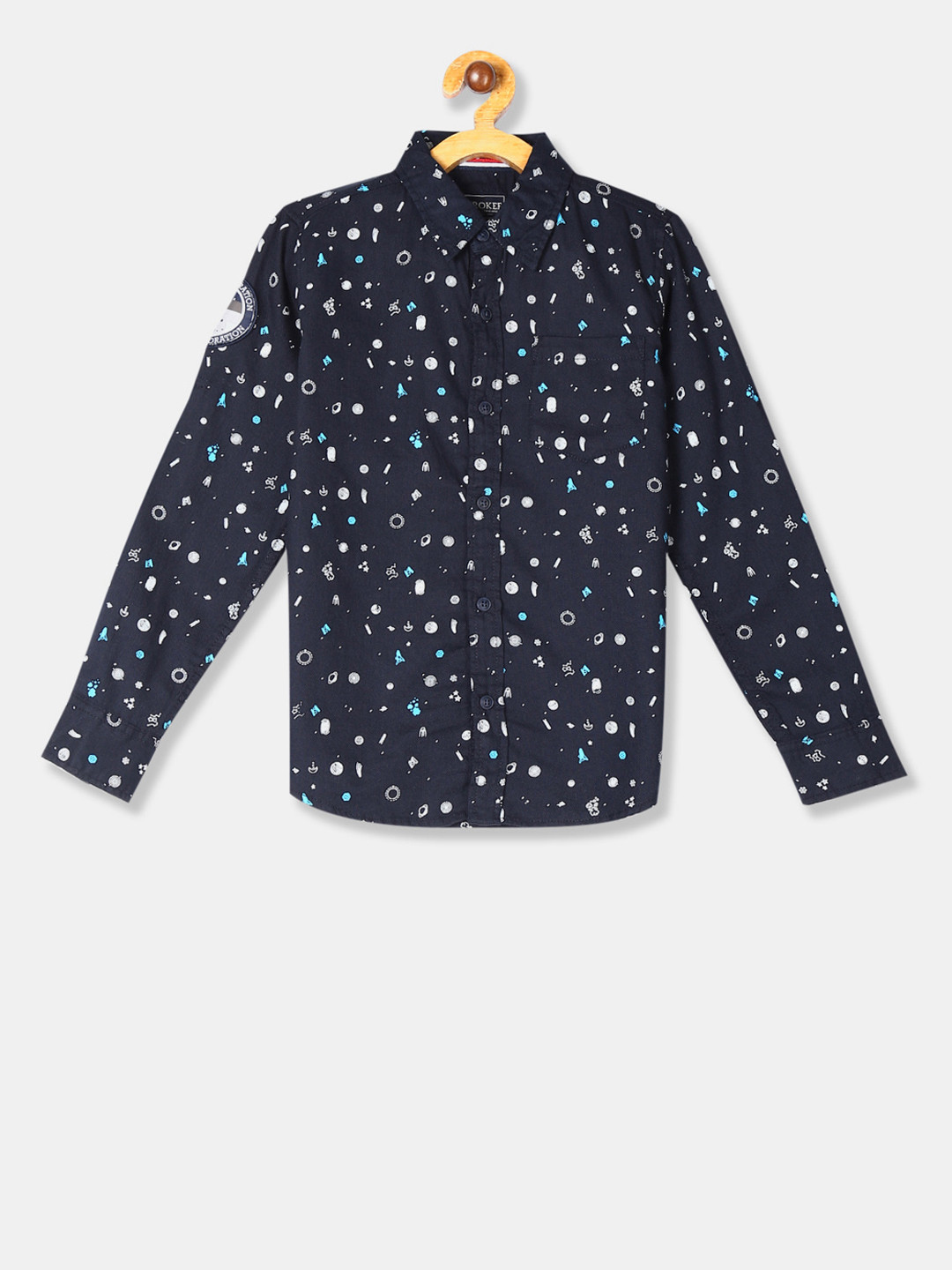 

Cherokee Boys Blue & White Printed Regular Fit Casual Shirt
