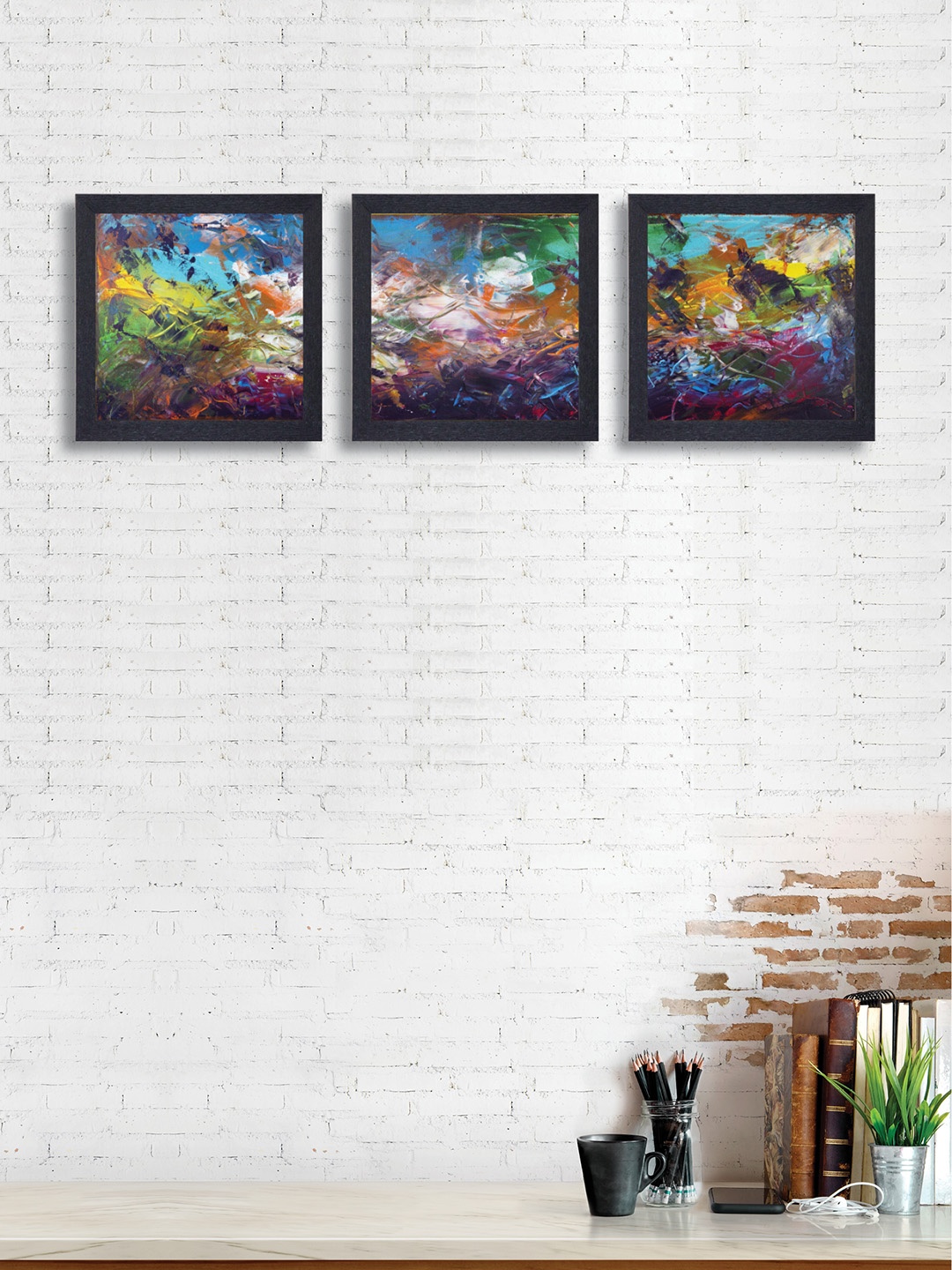 

nest ART Set of 3 Multicoloured Abstract Framed Wall Art, Multi