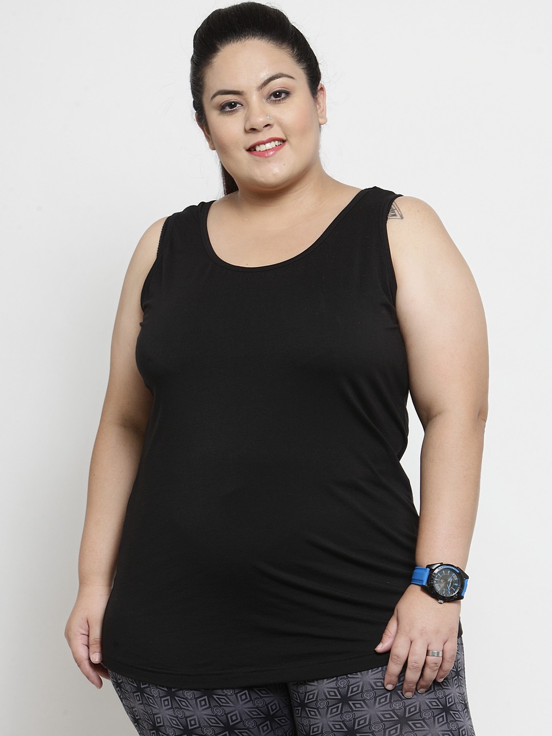 

plusS Women Black Solid Tank Top