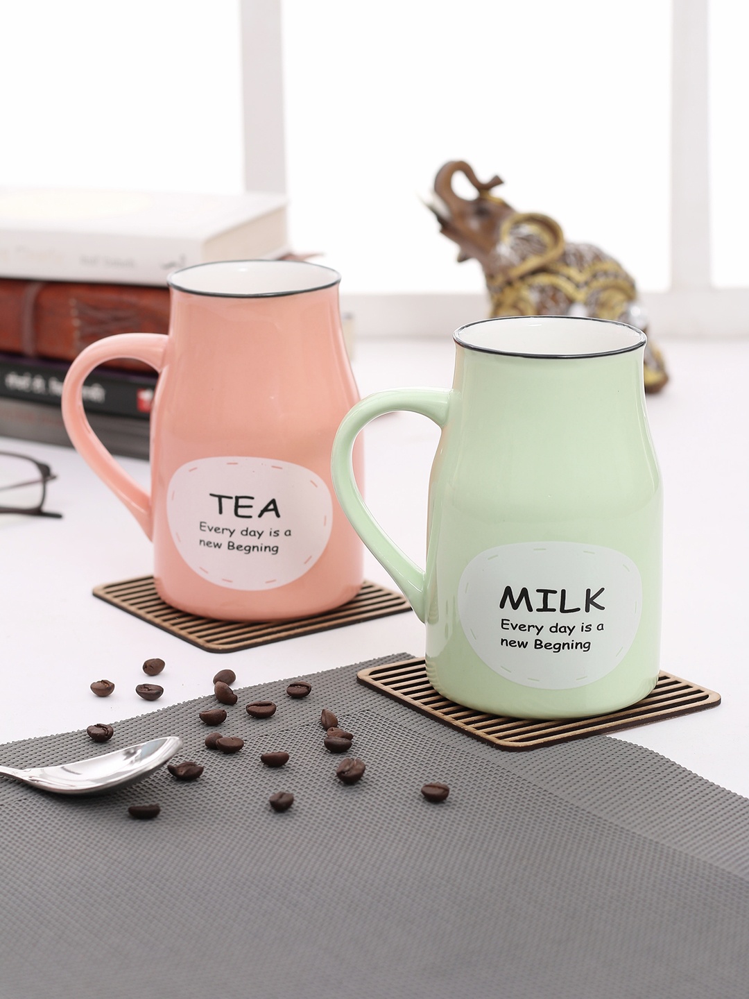 

JCPL Pink & Green 2-Pieces Printed Porcelain Cups Set