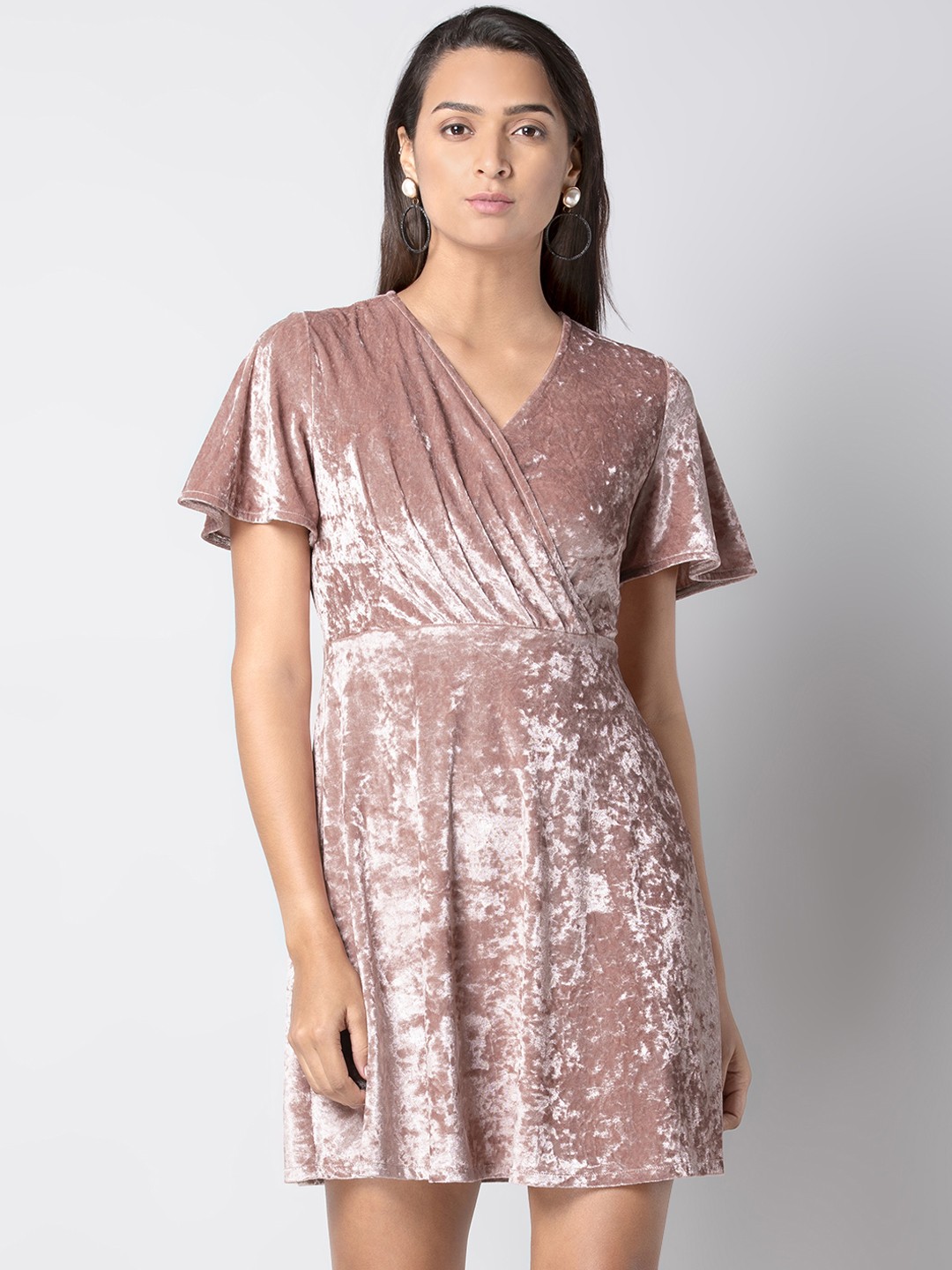 

FabAlley Women Pink Solid Wrap Dress