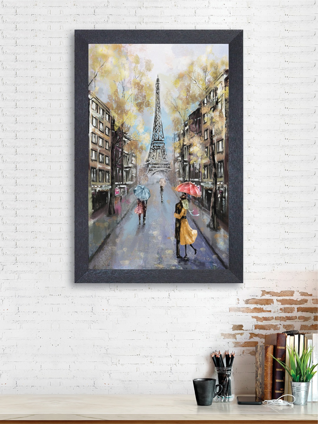 

nest ART Blue and Yellow Watercolor Synthetic Wood Wall Art Romance Near Eiffel Tower