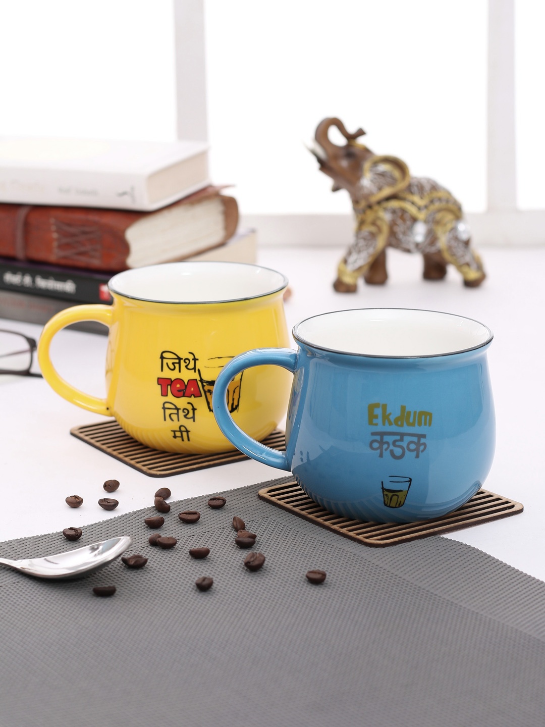 

JCPL Multicoloured 2-Pieces Printed Porcelain Cups Set, Multi