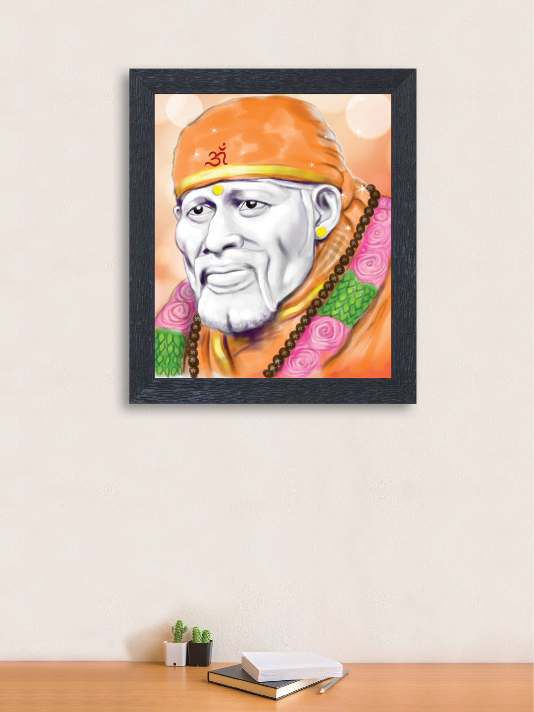 

nest ART Orange and White Abstract Sai Baba Framed Wood Wall Art