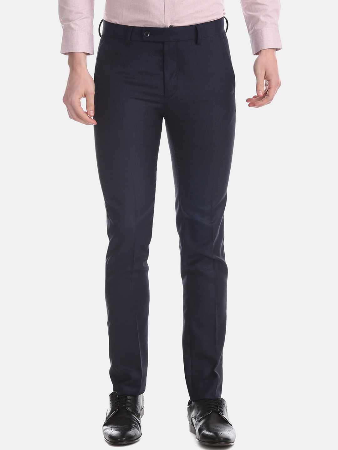 

Arrow Men Blue Slim Fit Self Design Formal Trousers