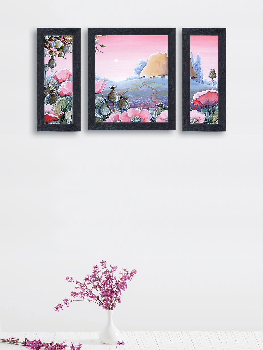 

nest ART Set of 3 Pink & Blue Textured Frame Floral & Botanical Abstract Wall Art