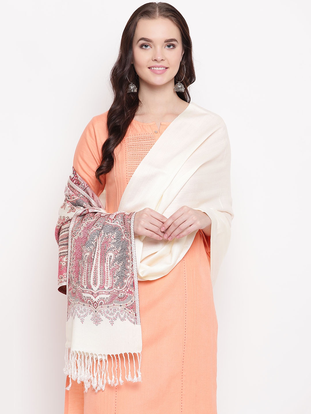 

HK colours of fashion Women Off-White Woven Design Stole