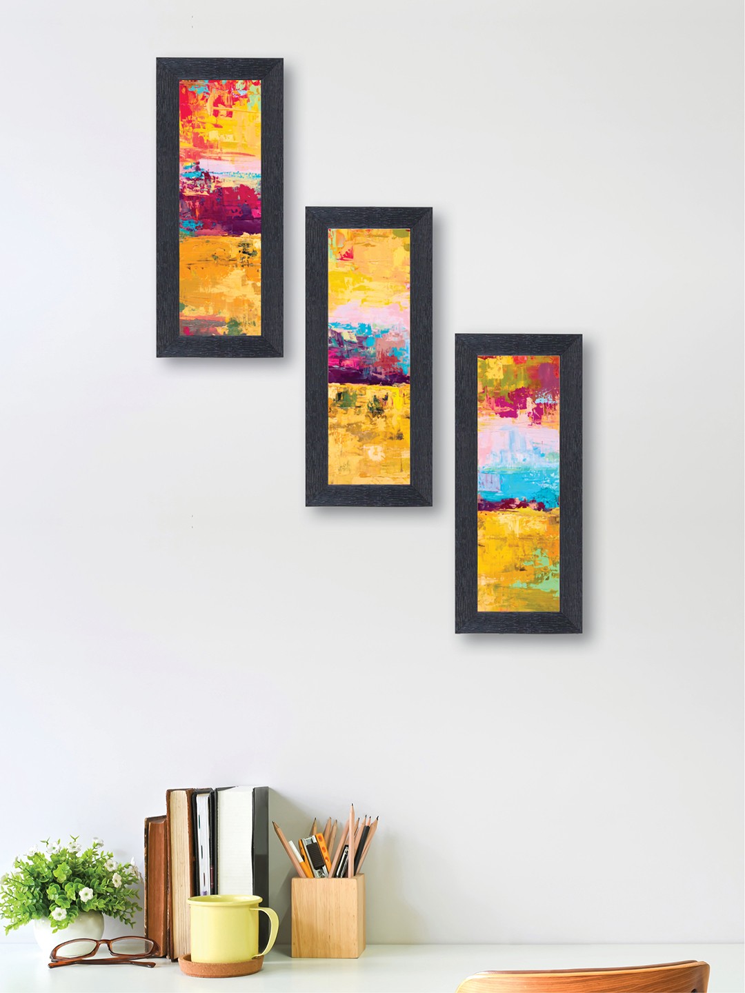 

nest ART Set of 3 Multicolour Abstract Wall Arts, Yellow