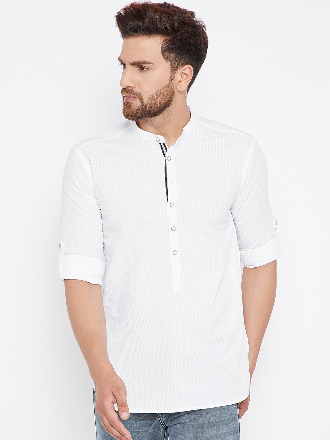 

even Men White Striped Straight Kurta