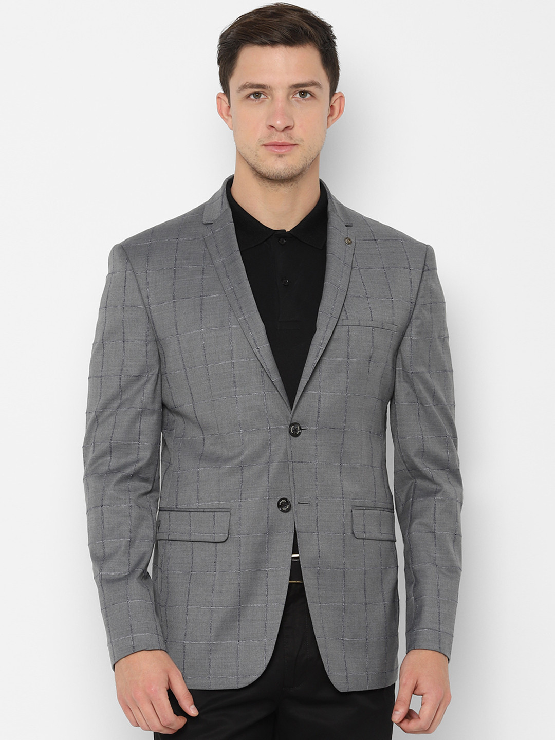 

Allen Solly Men Grey Checked Single-Breasted Slim-Fit Blazer