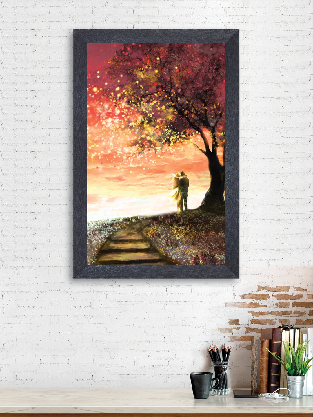

nest ART Orange & Yellow Abstract Couple In The Park Wood Wall Art