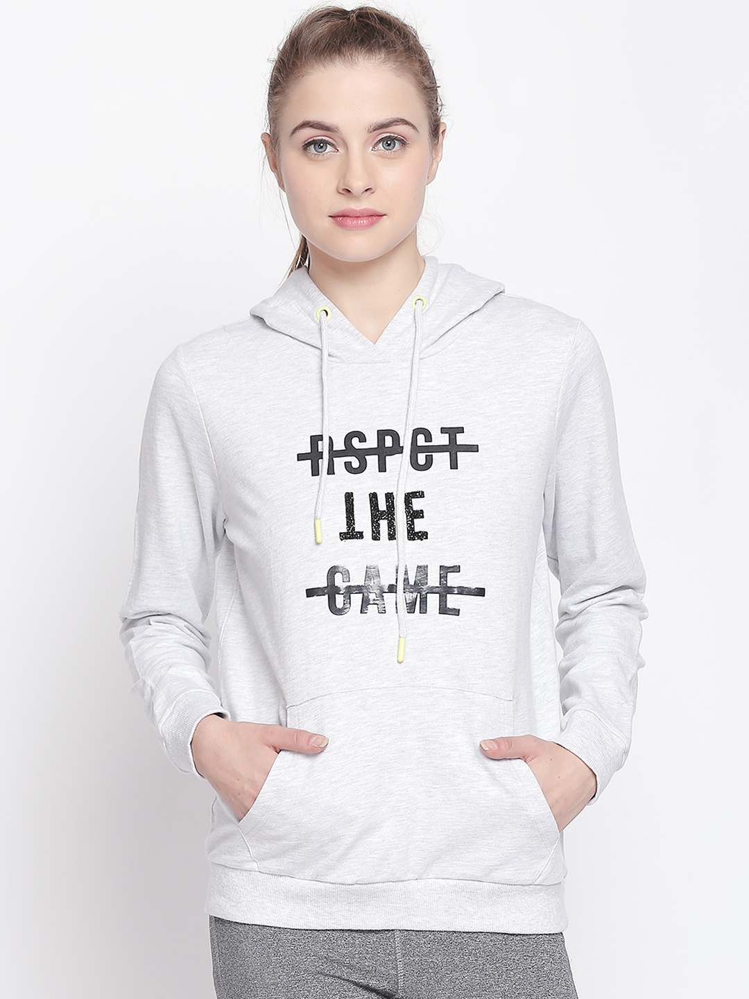 

Ajile by Pantaloons Women Grey Printed Hooded Sweatshirt