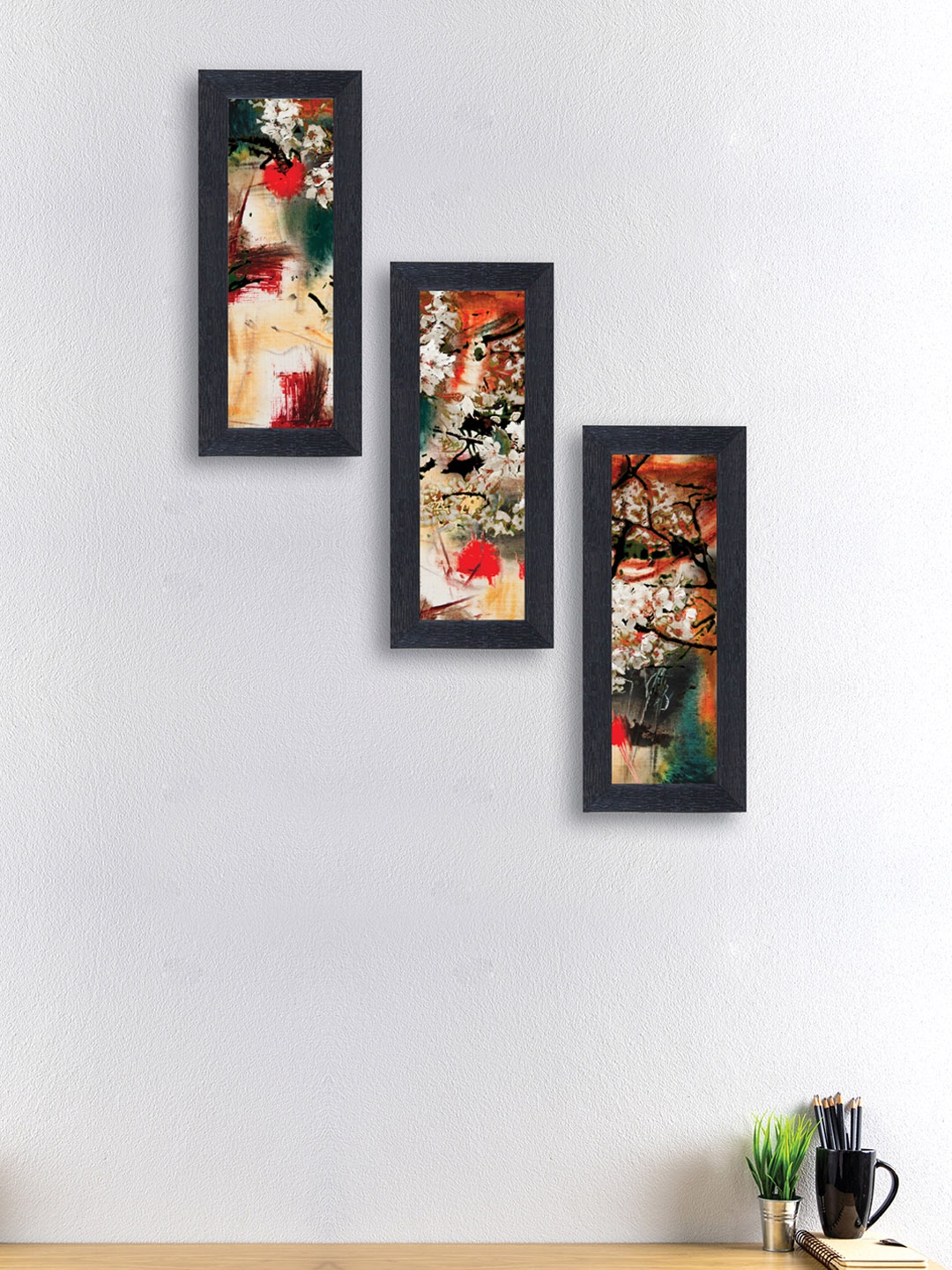

nest ART Set of 3 Beige & Orange Abstract Framed Paintings