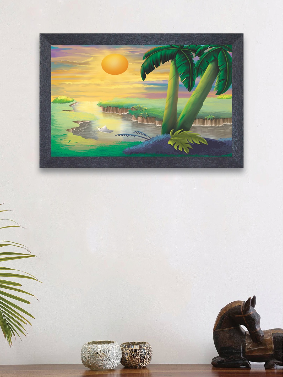 

nest ART Yellow and Green Abstract Watercolor Nature Framed Wood Wall Art