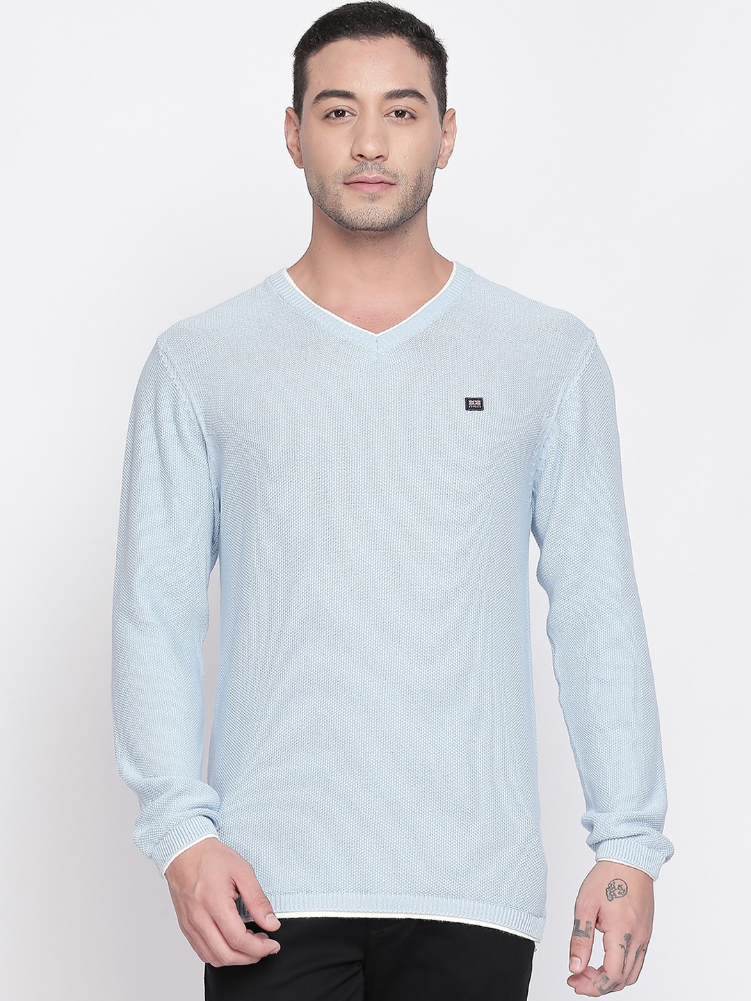 

BYFORD by Pantaloons Men Blue Solid Pullover Sweater