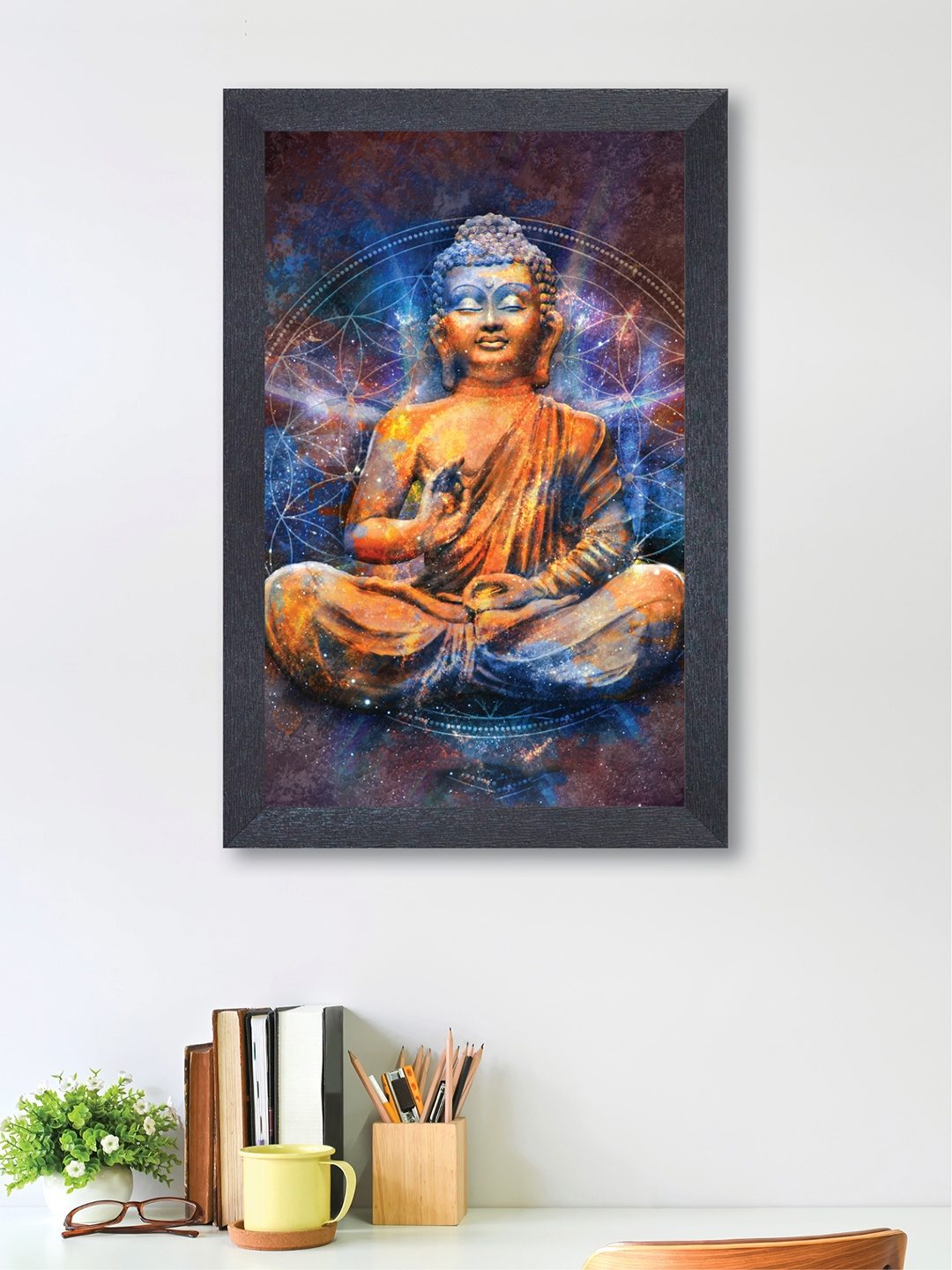 

nest ART Orange & Blue Antique Buddha Framed Synthetic Wood Wall Art