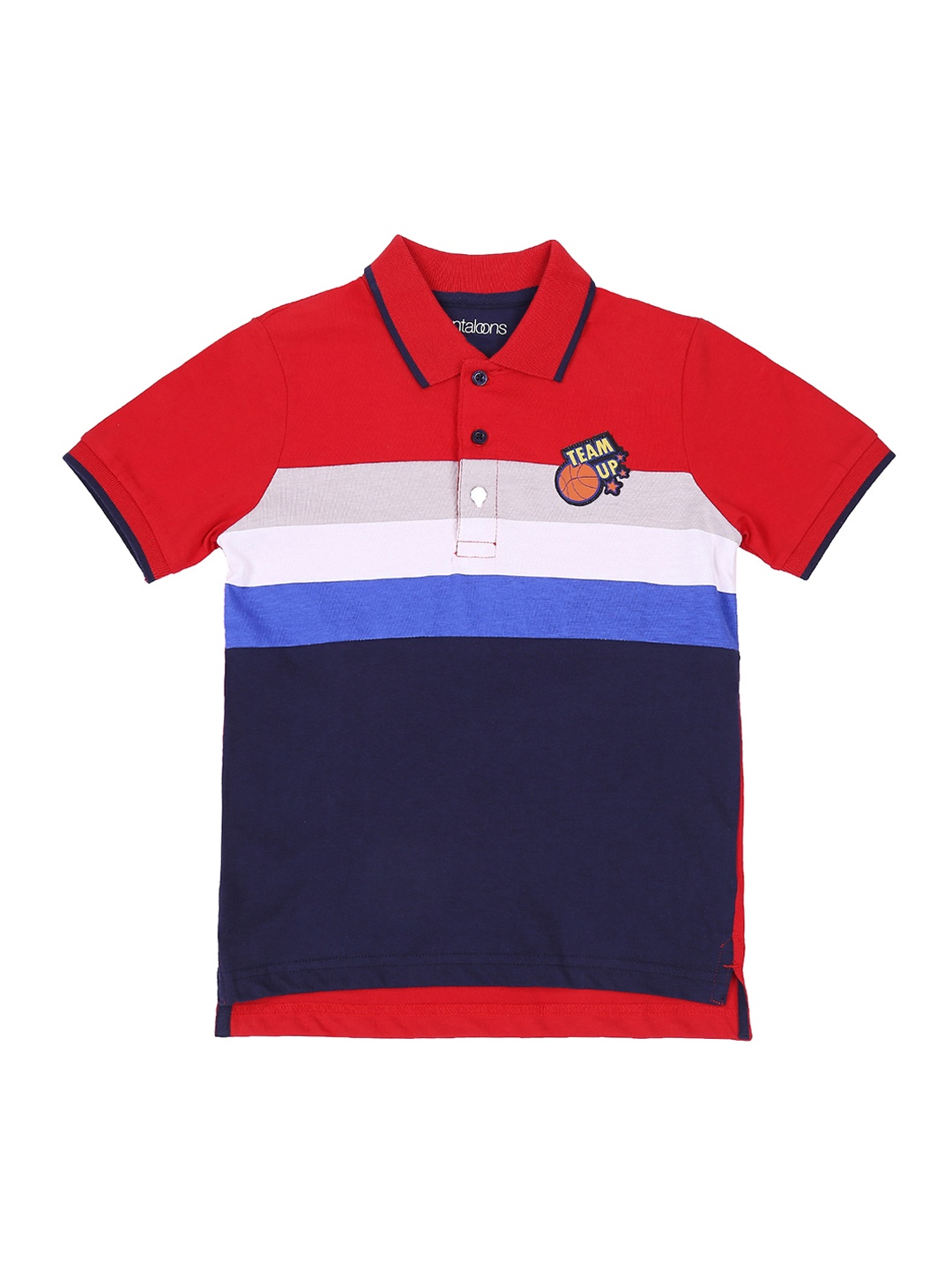 

Pantaloons Junior Boys Red Navy Blue Colourblocked Polo Collar Pure Cotton T-shirt