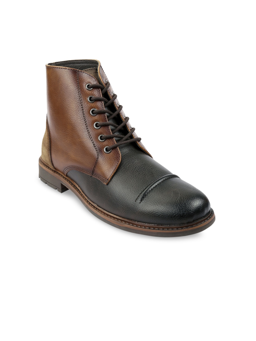 

SHENCES Men Brown Leather Lightweight Flat Boots