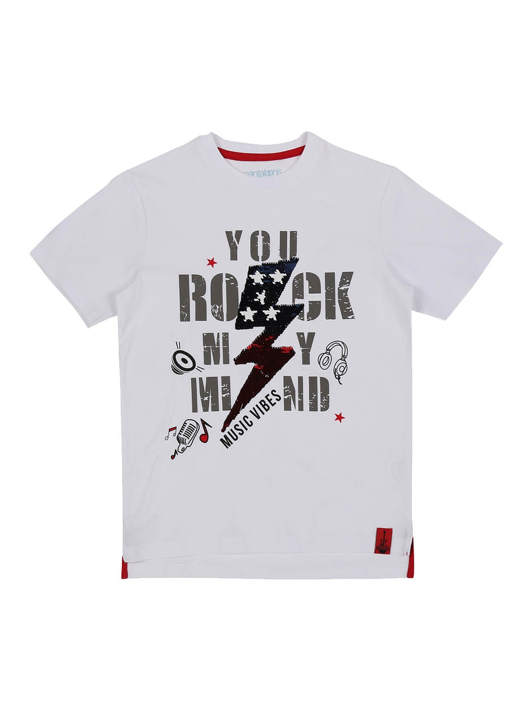 

Pantaloons Junior Boys White Printed Round Neck Pure Cotton T-shirt