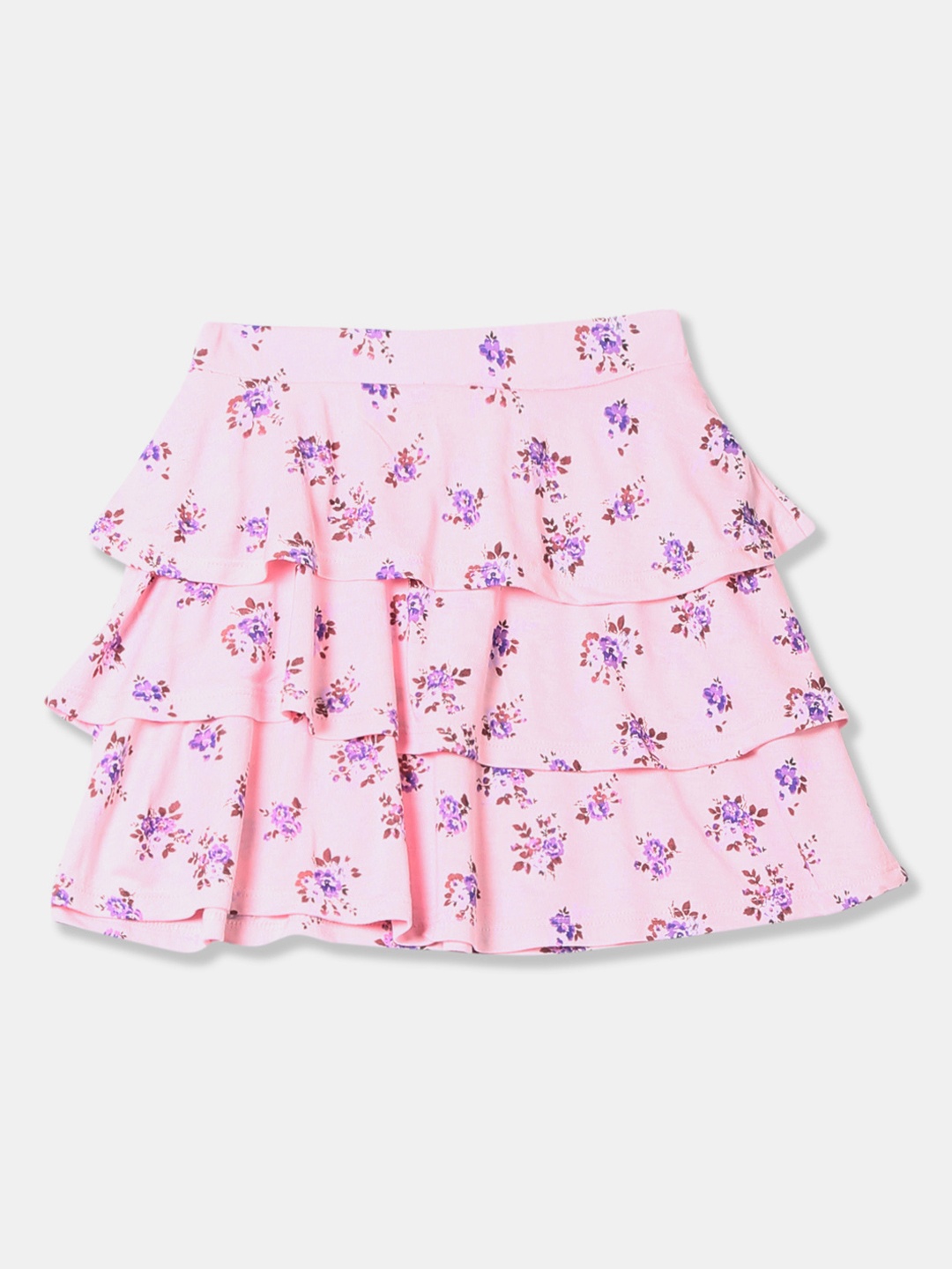 

Cherokee Girls Pink & Violet Floral-Printed Knee-Length Tiered Skirt