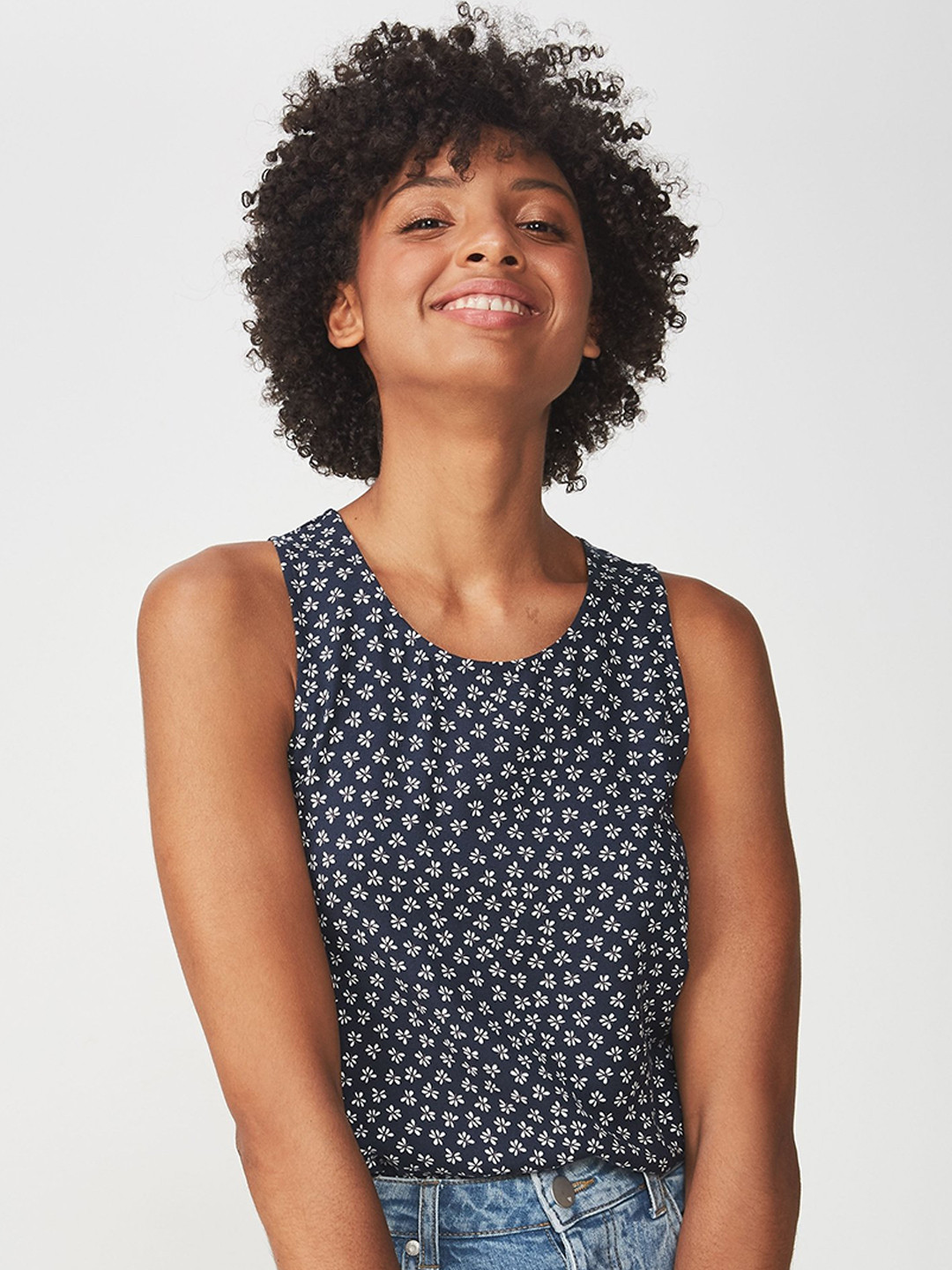 

COTTON ON Women Navy Blue & White Floral Print Top