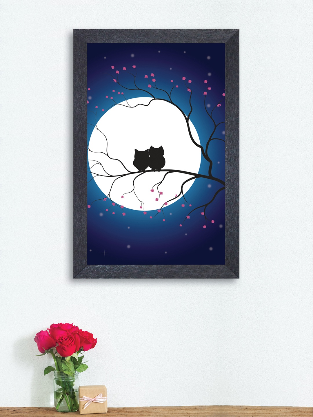 

nest ART Blue & White Night sky with Full Moon Framed Wood Wall Art