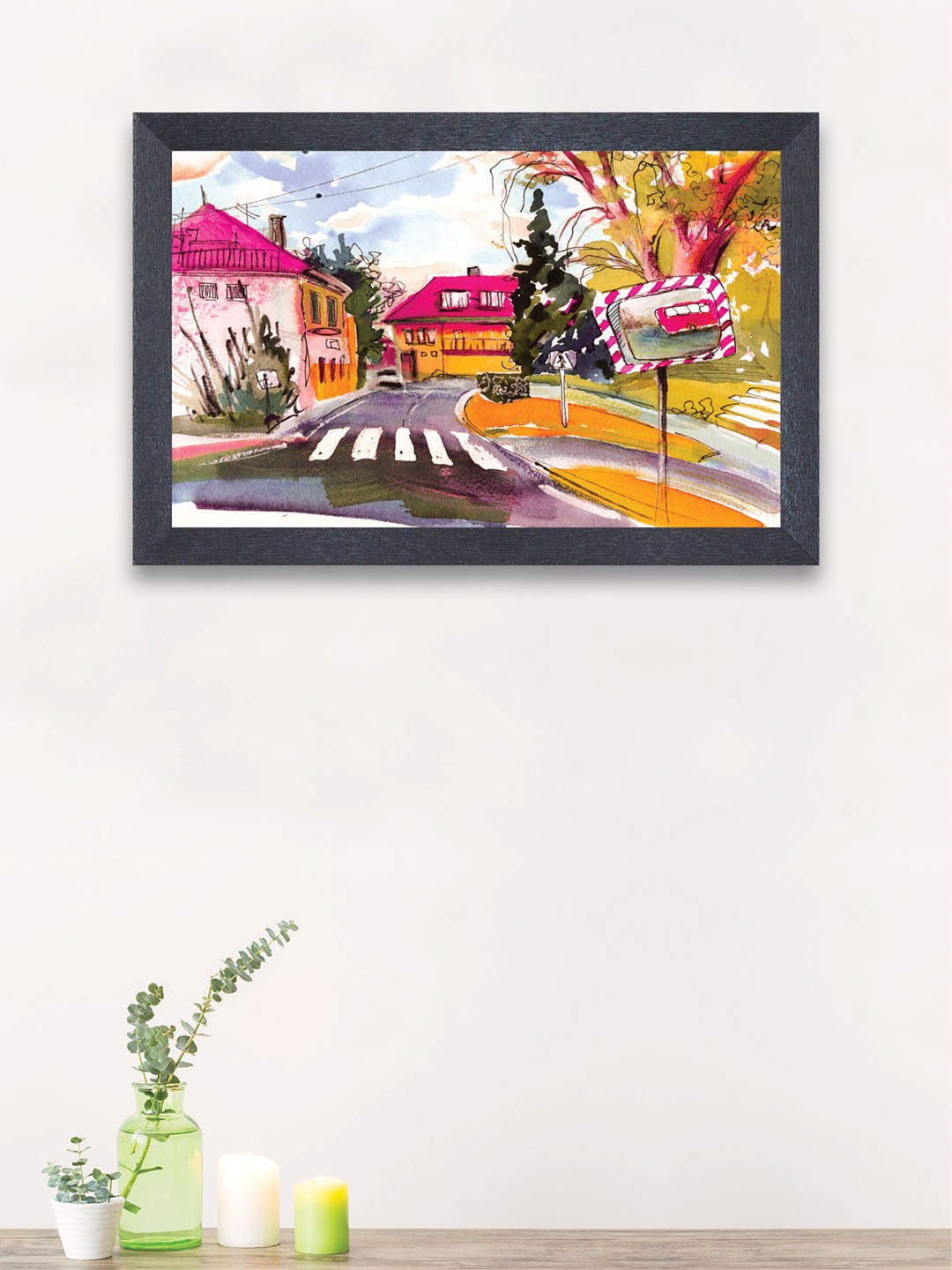 

nest ART Fuchsia & Mustard Yellow Textured Frame Street Watercolour Abstract Wall Art