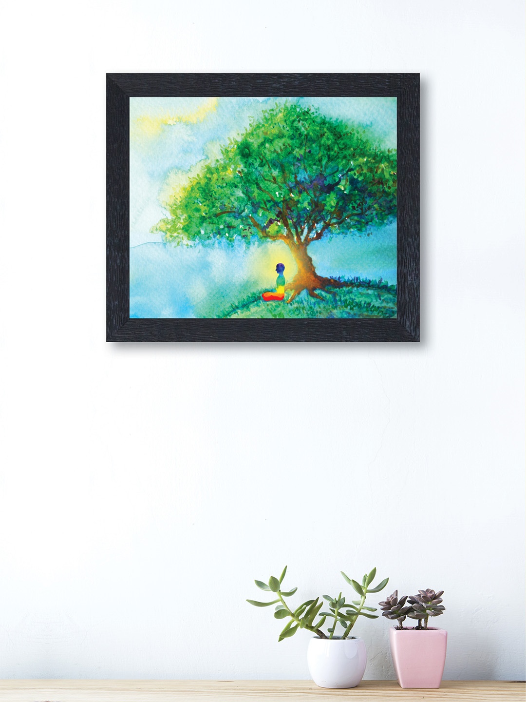 

nest ART Blue & Green Abstract Yoga Under Green-Tree Framed Wall Art