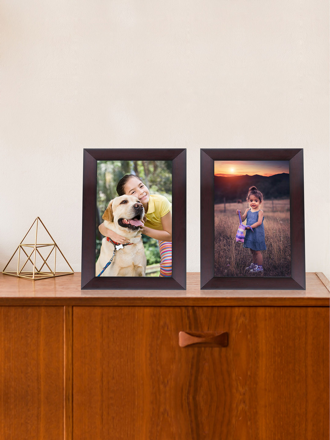 

RANDOM Set of 2 Coffee Brown Synthetic Individual Table-Top Photo Frames