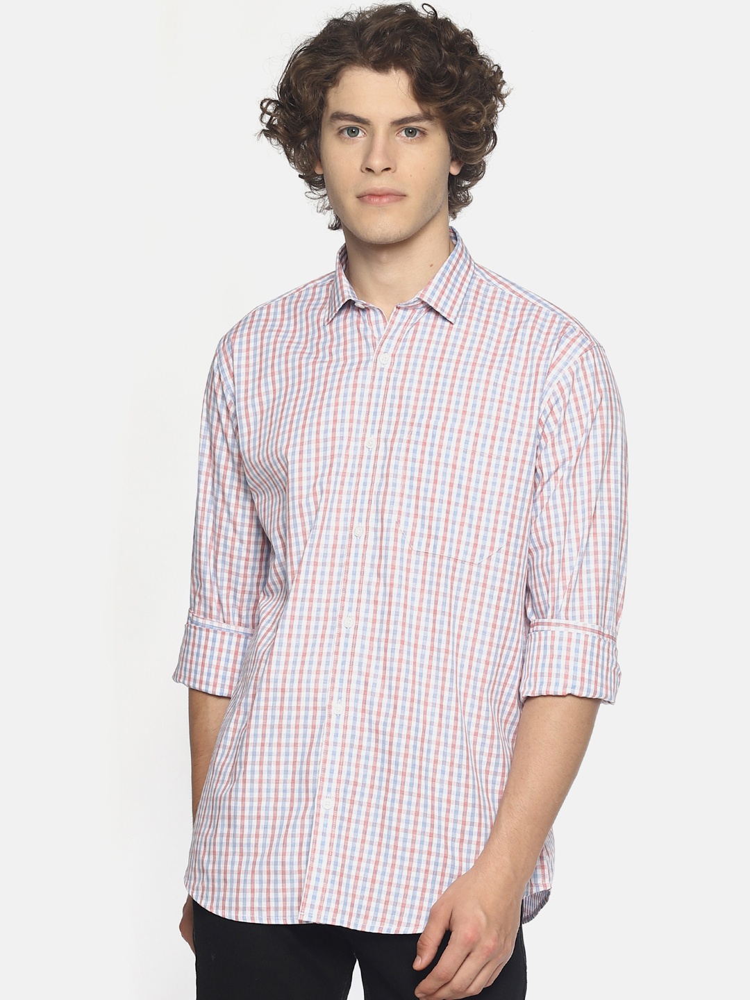 

Balista Men White & Pink Tailored Fit Checked Casual Shirt