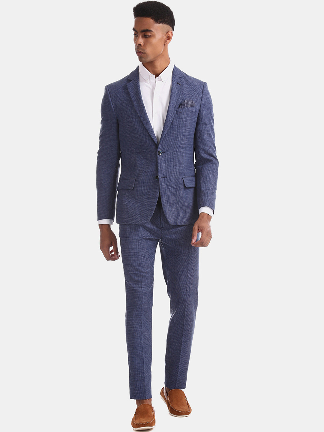 

Arrow New York Men Navy Blue Checked Single-Breasted Slim-Fit Suits