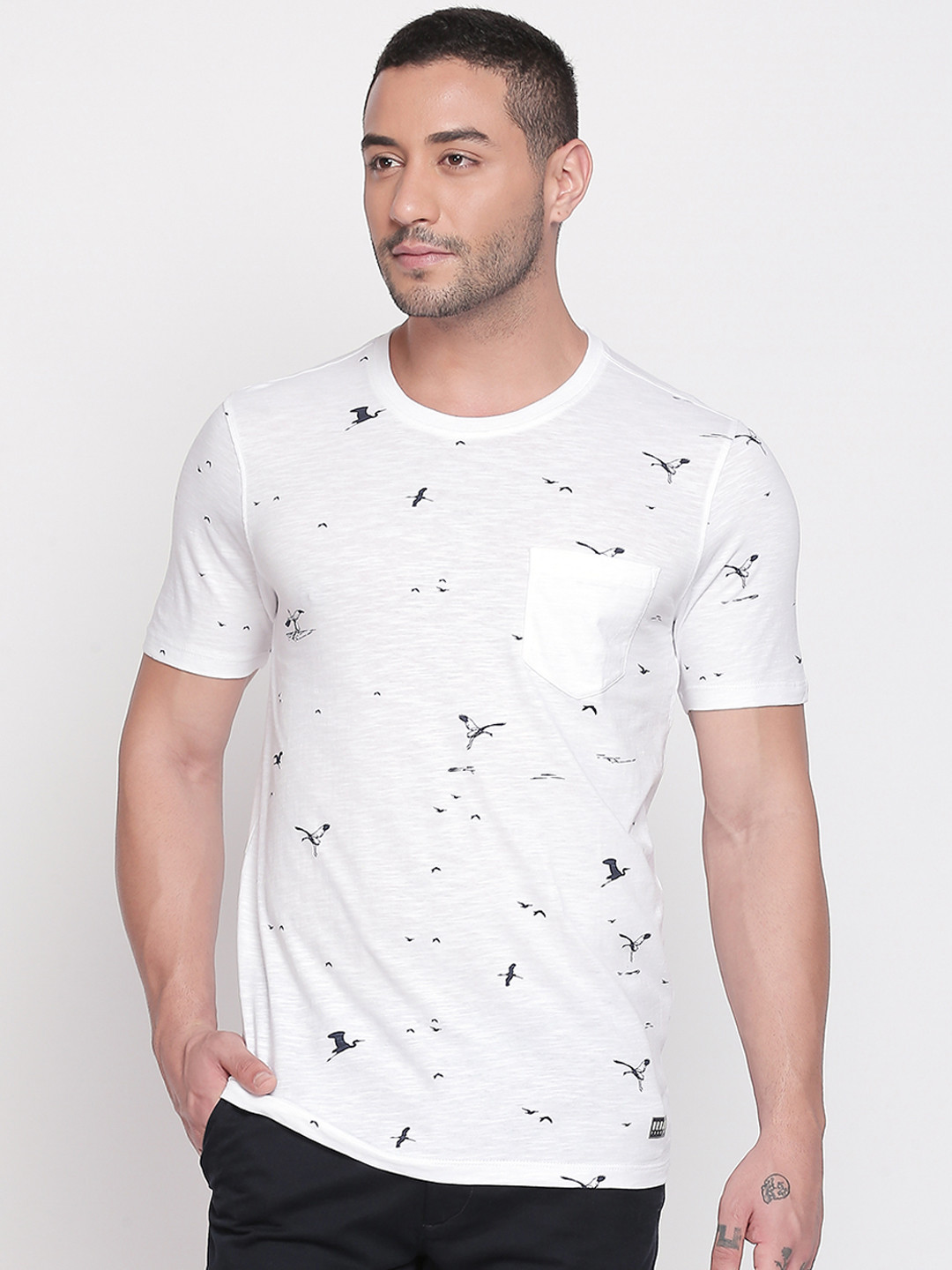 

Urban Ranger by pantaloons Men White Printed Round Neck Pure Cotton T-shirt