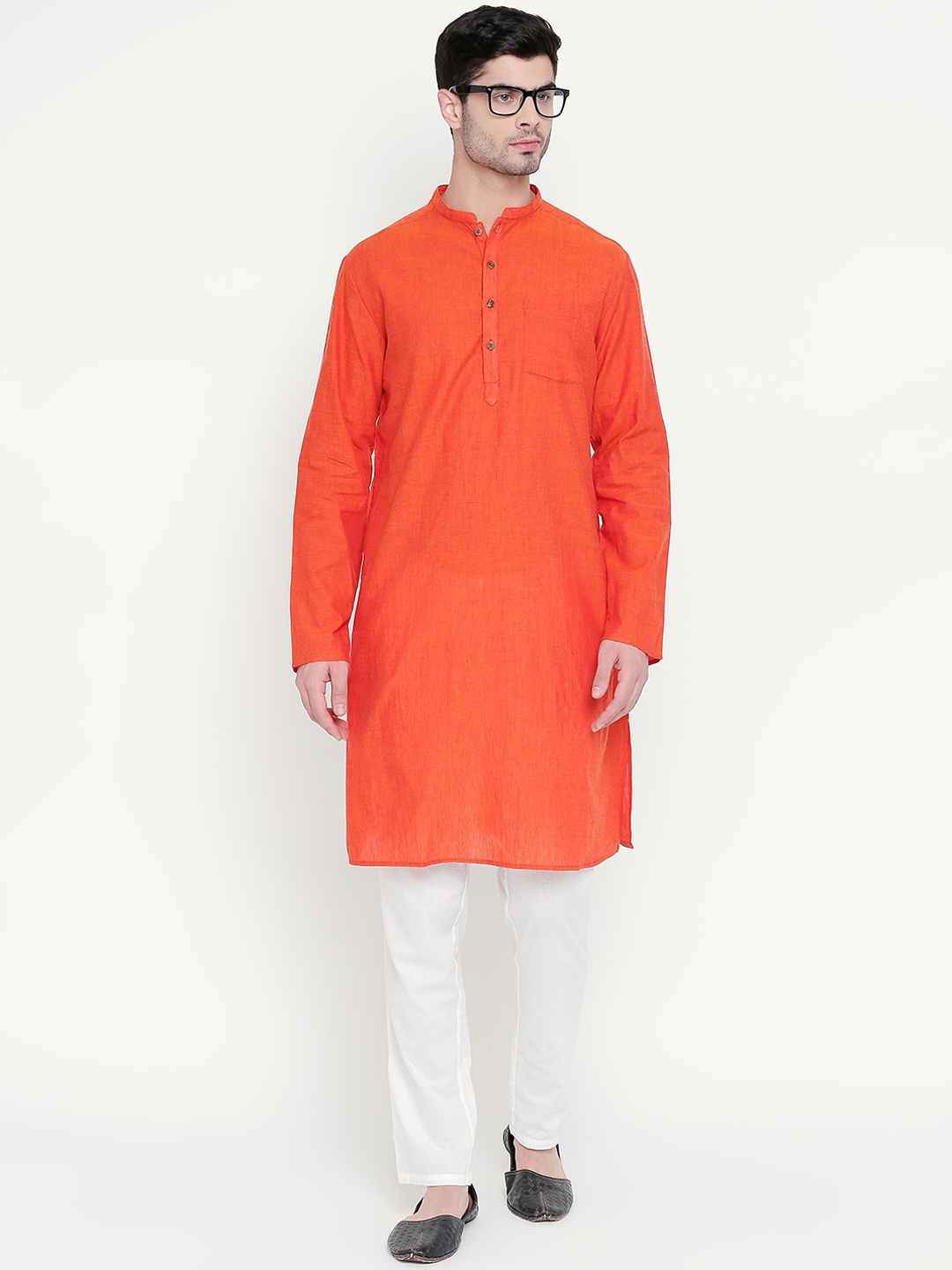 

indus route by Pantaloons Men Rust Orange Solid Straight Kurta