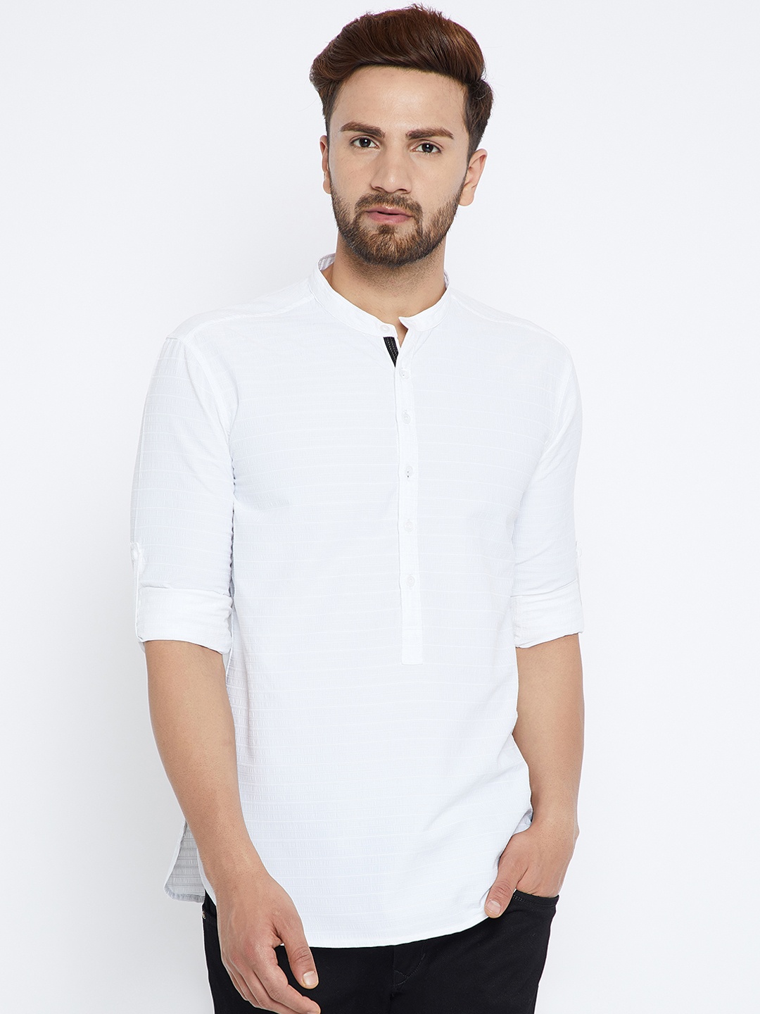 

even Men White Solid Straight Kurta