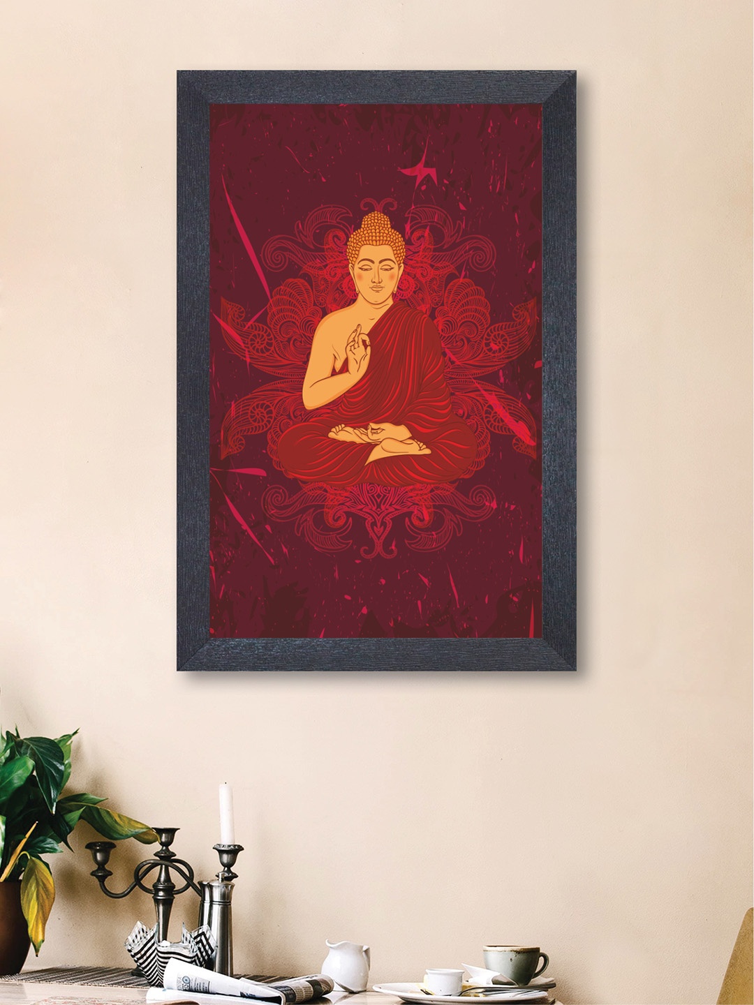 

nest ART Maroon & Beige Textured Frame Buddha Wall Art