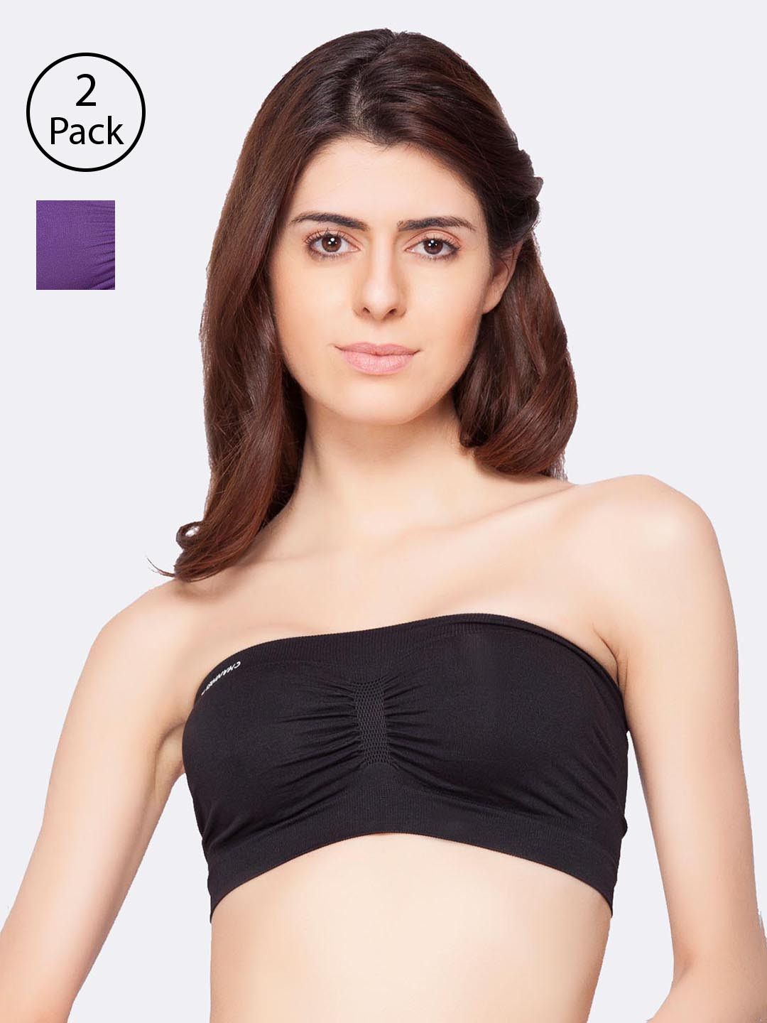 

C9 AIRWEAR Pack of 2 Black & Purple Solid Non-Wired Non Padded Bandeau Bra P2301_Blk_Ppl