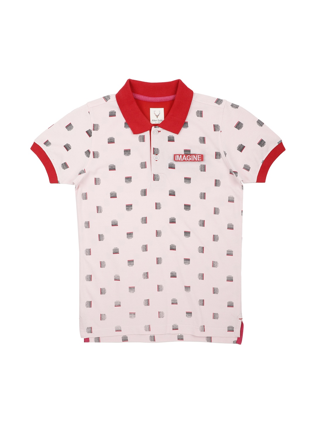 

Allen Solly Junior Boys Pink Black Printed Polo Collar Pure Cotton T-shirt