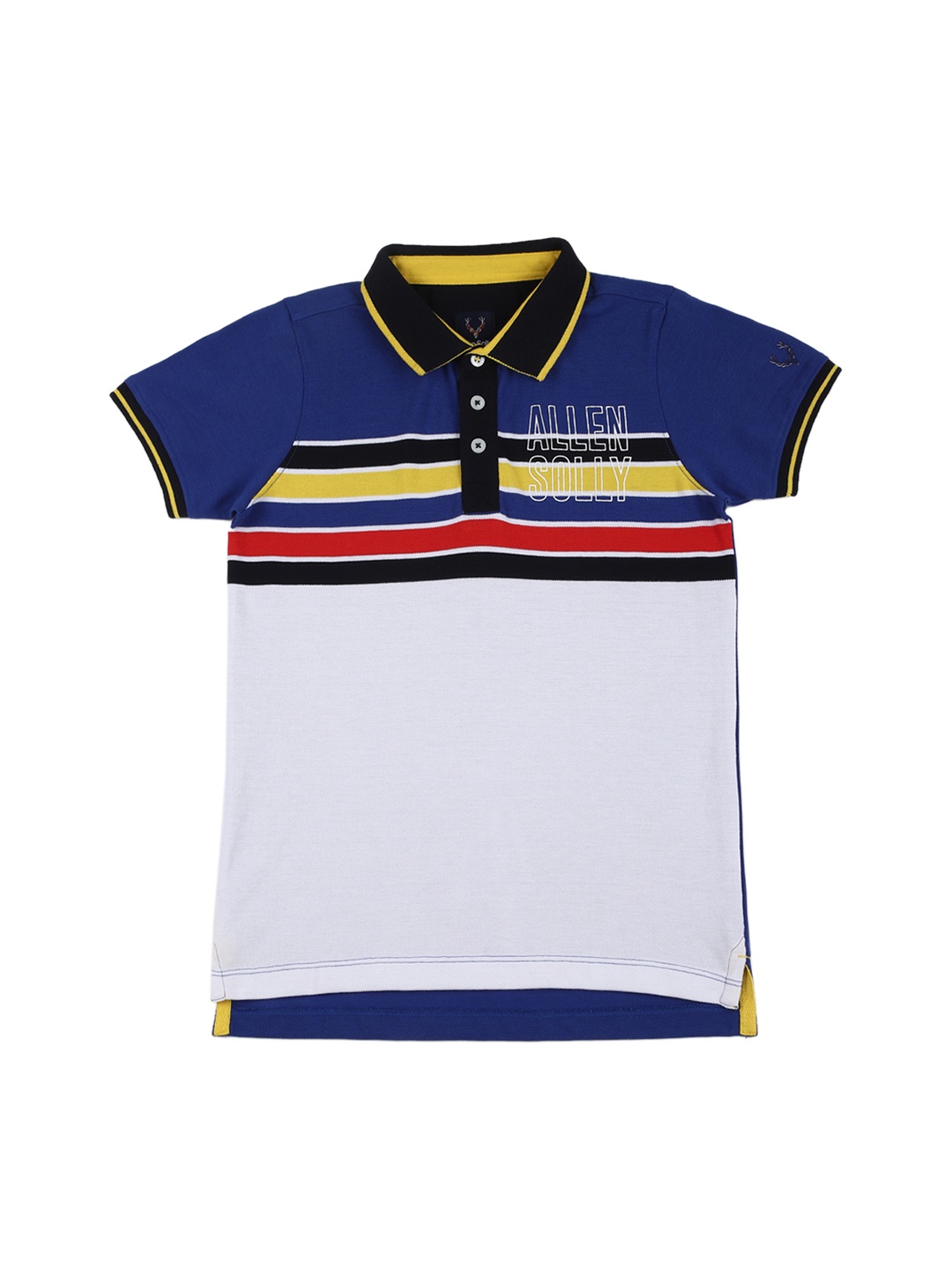 

Allen Solly Junior Boys Blue Striped Polo Collar Pure Cotton T-shirt