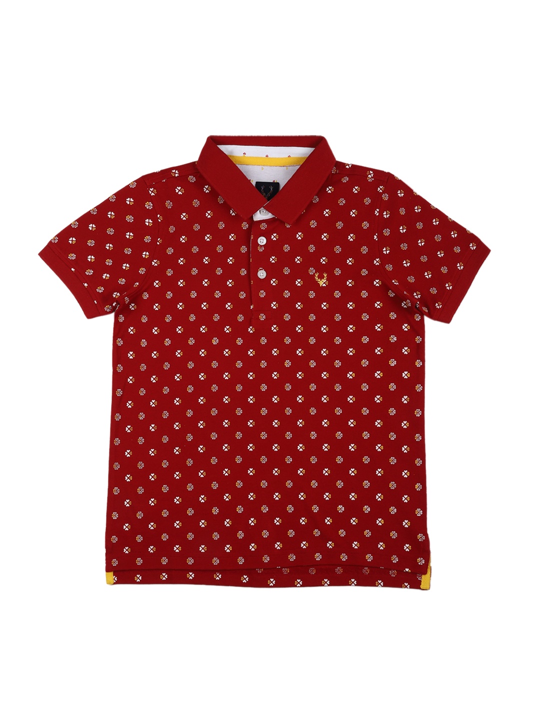 Allen Solly Junior Boys Red White Printed Polo Collar Pure Cotton T-shirt
