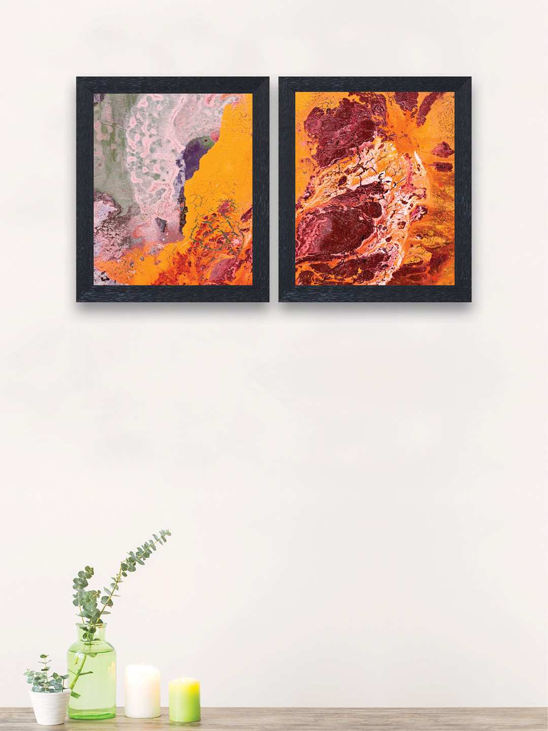 

nest ART Set of 2 Orange & Burgundy Abstract Framed Synthetic-Wood Wall Arts