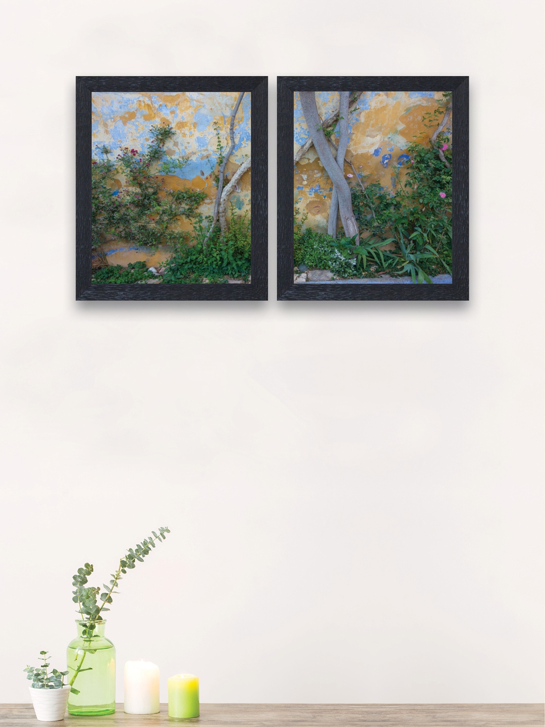 

nest ART Set of 2 Green & Blue Abstract Nature Synthetic Wood Wall Art