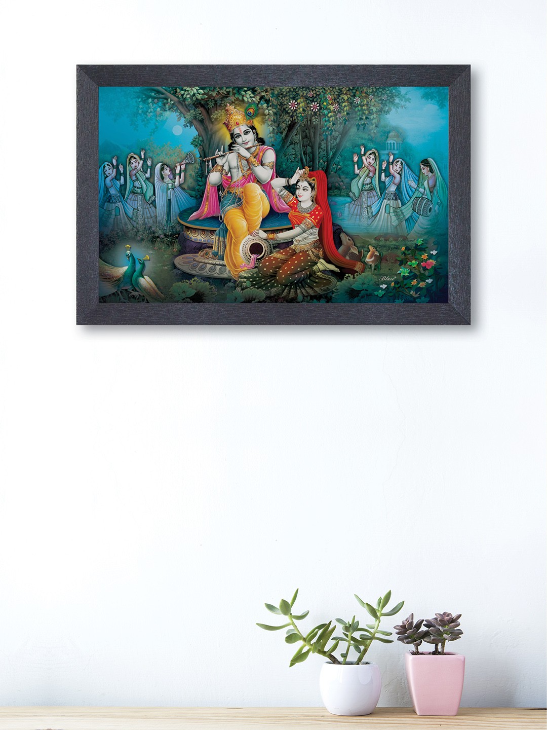 

nest ART Blue and Yellow Abstract Radha Krishna Framed Wood Wall Art